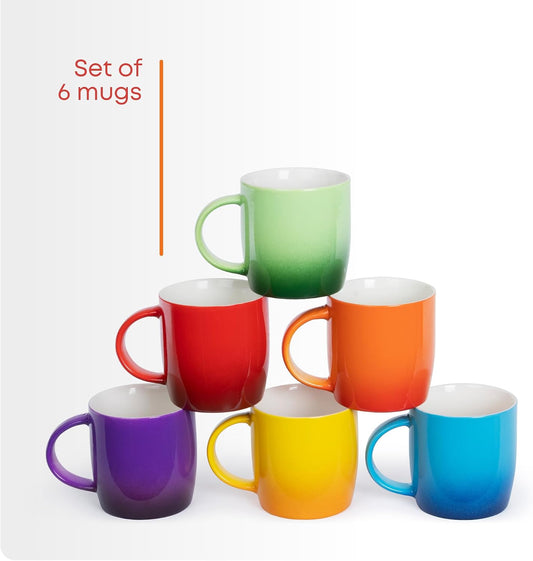 FiNeWaY Set of 6 Stoneware Coffee Tea Mugs 325ml Colourful Ombre Ceramic Boxed