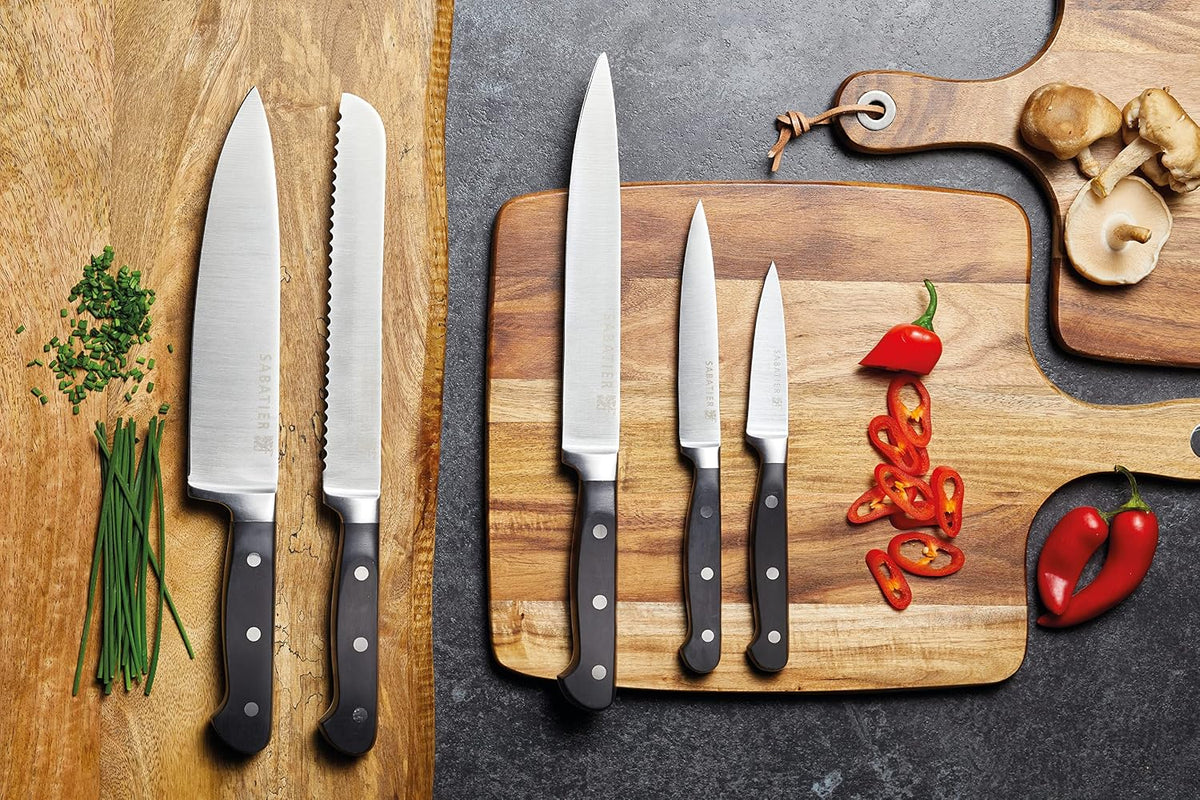 Sabatier Edgekeeper Knife Set with Acacia Wood Block – Grey, New Open Box