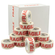 Load image into Gallery viewer, White Paper Packaging Tape | Fully Recyclable Rolls | Fragile Printed Kraft Paper for Packing Parcels and Boxes | White Sticky Tapes Roll 50m x 50mm