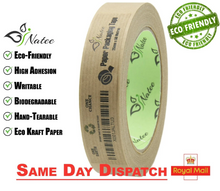 Load image into Gallery viewer, Brown Kraft Paper Packaging Tape Self Adhesive Eco-Friendly 25mm x 50m Rolls