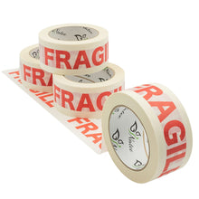 Load image into Gallery viewer, White Paper Packaging Tape | Fully Recyclable Rolls | Fragile Printed Kraft Paper for Packing Parcels and Boxes | White Sticky Tapes Roll 50m x 50mm