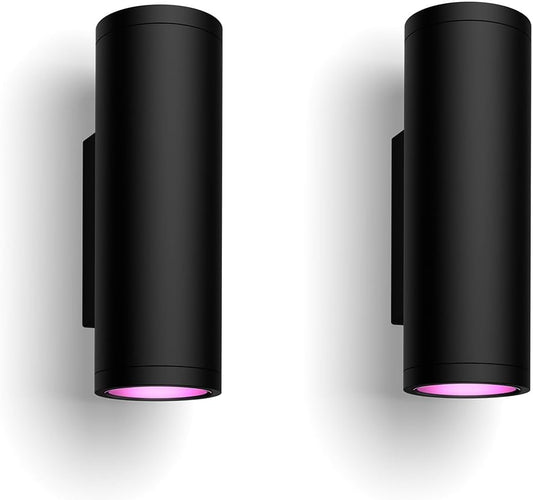 Philips Hue Appear Outdoor Wall Lights 2 Pack Smart LED White & Colour Ambiance Smart Up & Down Lighting | IP44 Weather-Resistant | Hue Bridge Required