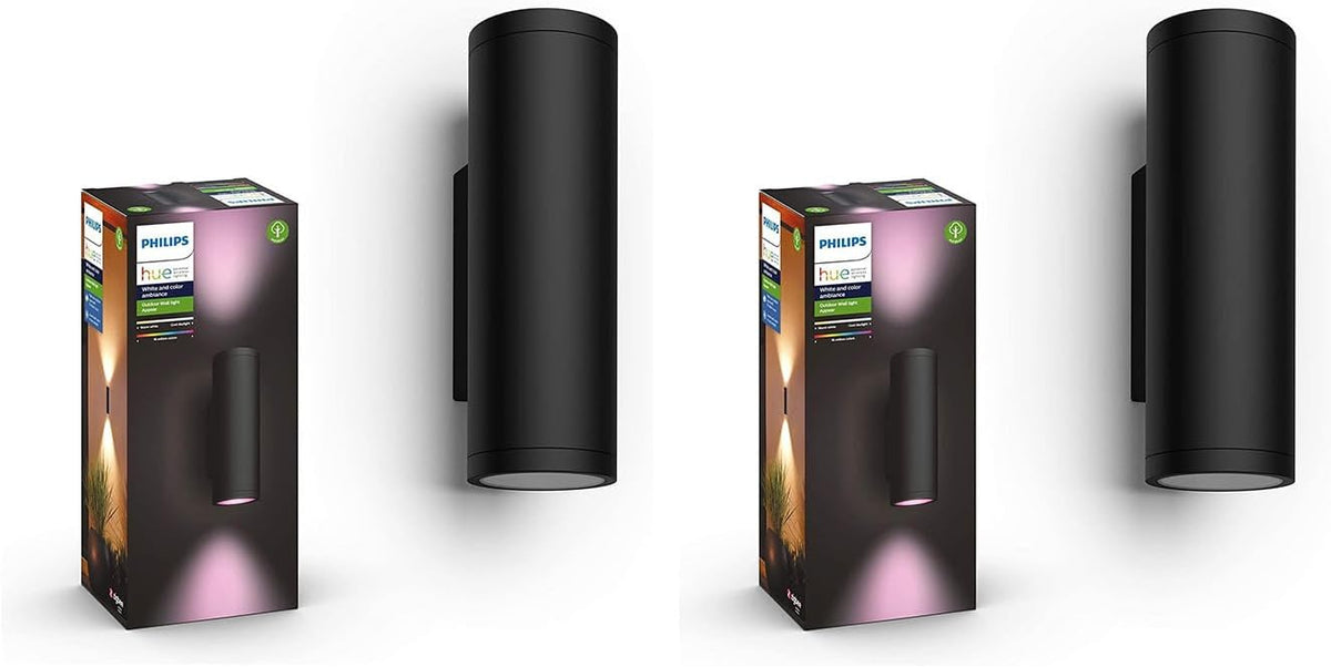 Philips Hue Appear Outdoor Wall Lights 2 Pack Smart LED White & Colour Ambiance Smart Up & Down Lighting | IP44 Weather-Resistant | Hue Bridge Required