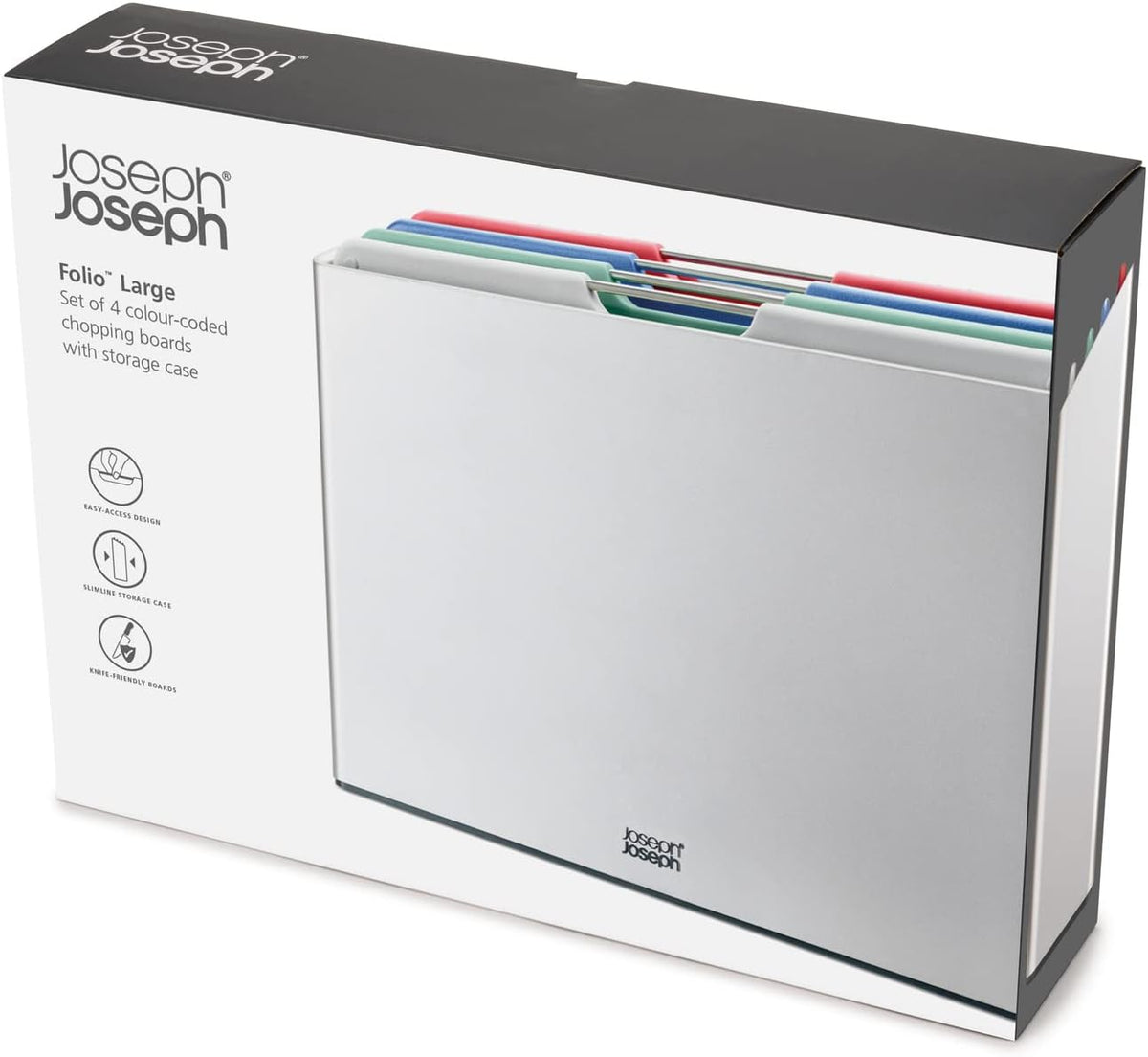 Joseph Joseph Folio Large 4 Chopping Boards & Storage Case Silver Coast