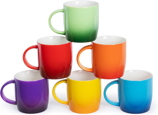 FiNeWaY Set of 6 Stoneware Coffee Tea Mugs 325ml Colourful Ombre Ceramic Boxed