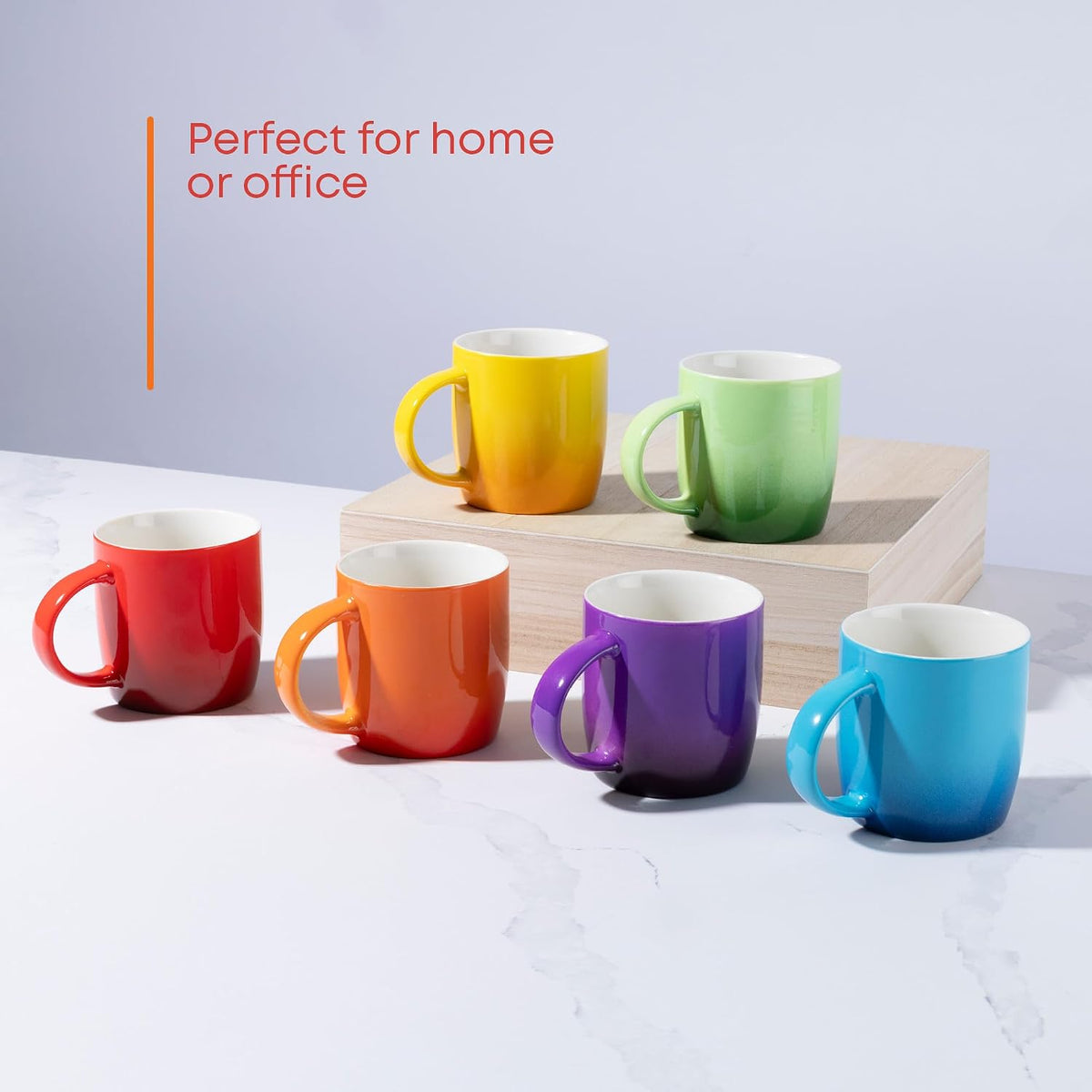FiNeWaY Set of 6 Stoneware Coffee Tea Mugs 325ml Colourful Ombre Ceramic Boxed