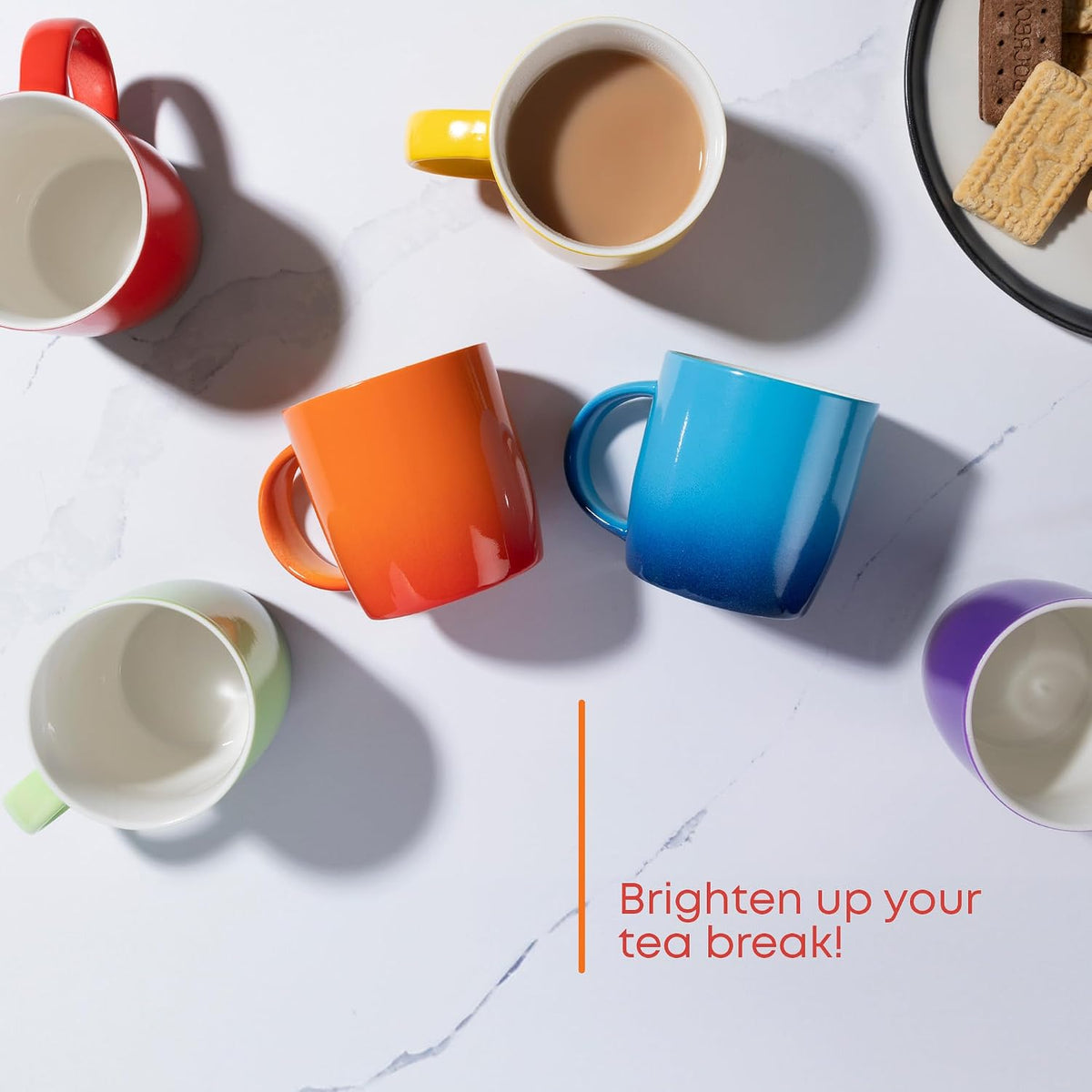 FiNeWaY Set of 6 Stoneware Coffee Tea Mugs 325ml Colourful Ombre Ceramic Boxed