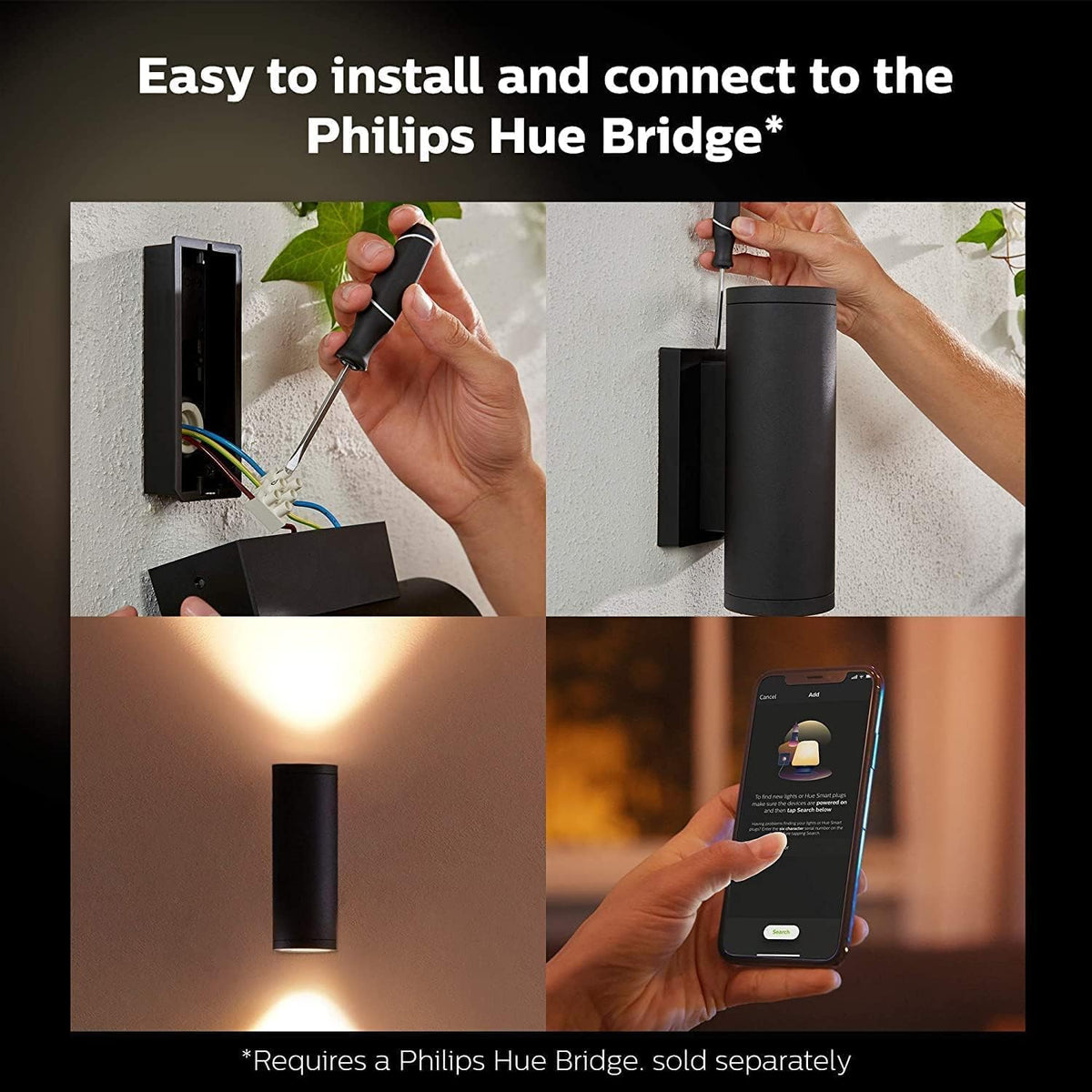 Philips Hue Appear Outdoor Wall Lights 2 Pack Smart LED White & Colour Ambiance Smart Up & Down Lighting | IP44 Weather-Resistant | Hue Bridge Required