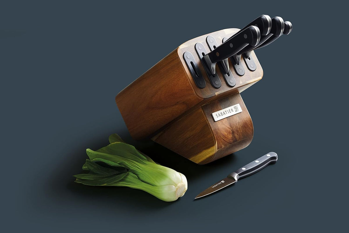 Sabatier Edgekeeper Knife Set with Acacia Wood Block – Grey, New Open Box