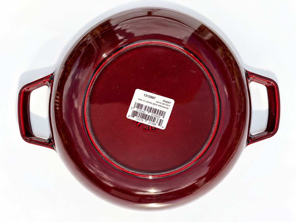 STAUB Cast Iron Wok 30cm with Glass Lid, Red, 4.4L, Induction | Open Box