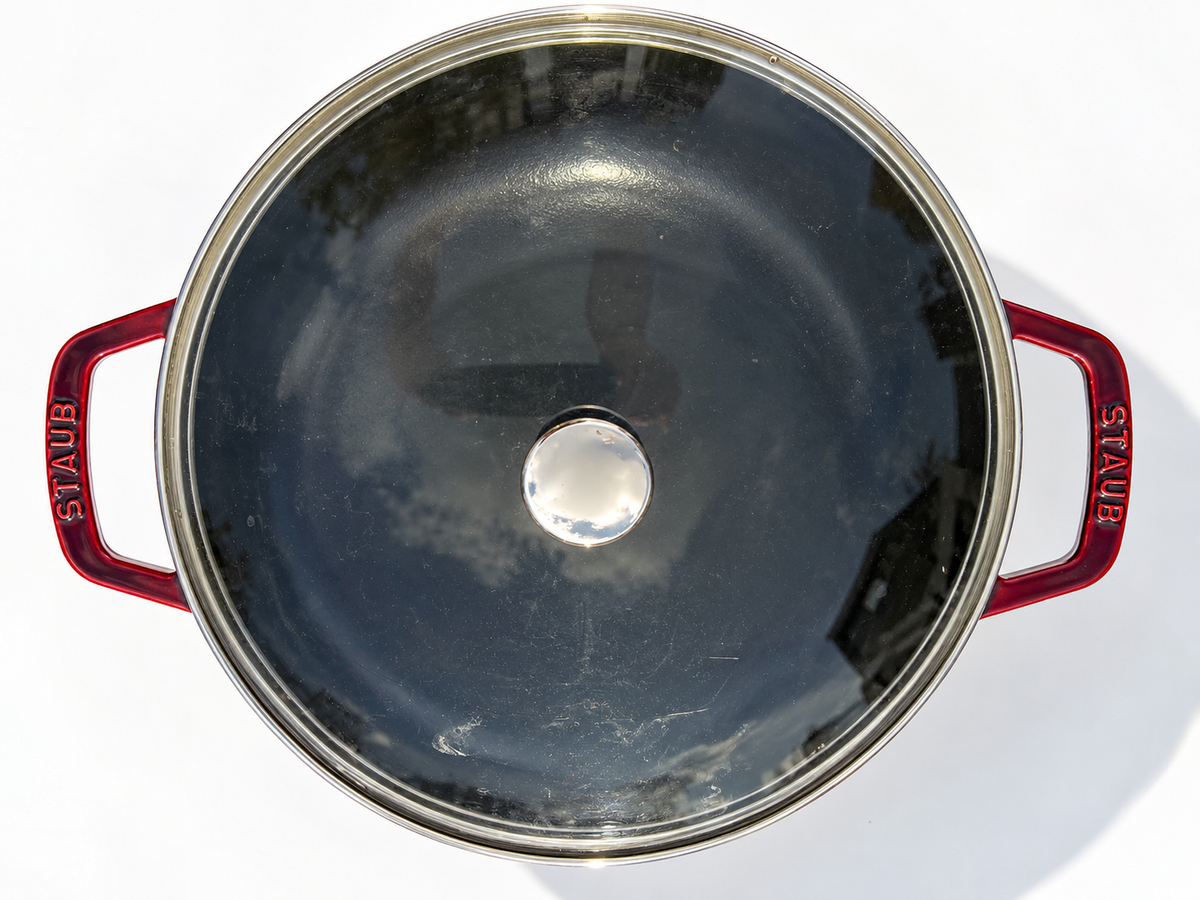 STAUB Cast Iron Wok 30cm with Glass Lid, Red, 4.4L, Induction | Open Box