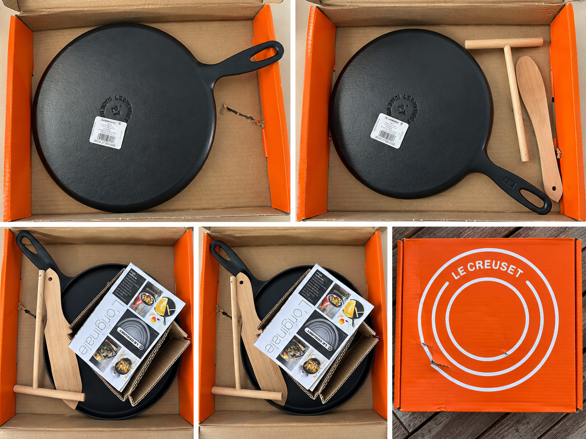Le Creuset Cast Iron Crêpe Pan 27cm, Matte Black, with Spreader & Spatula | Open Box
