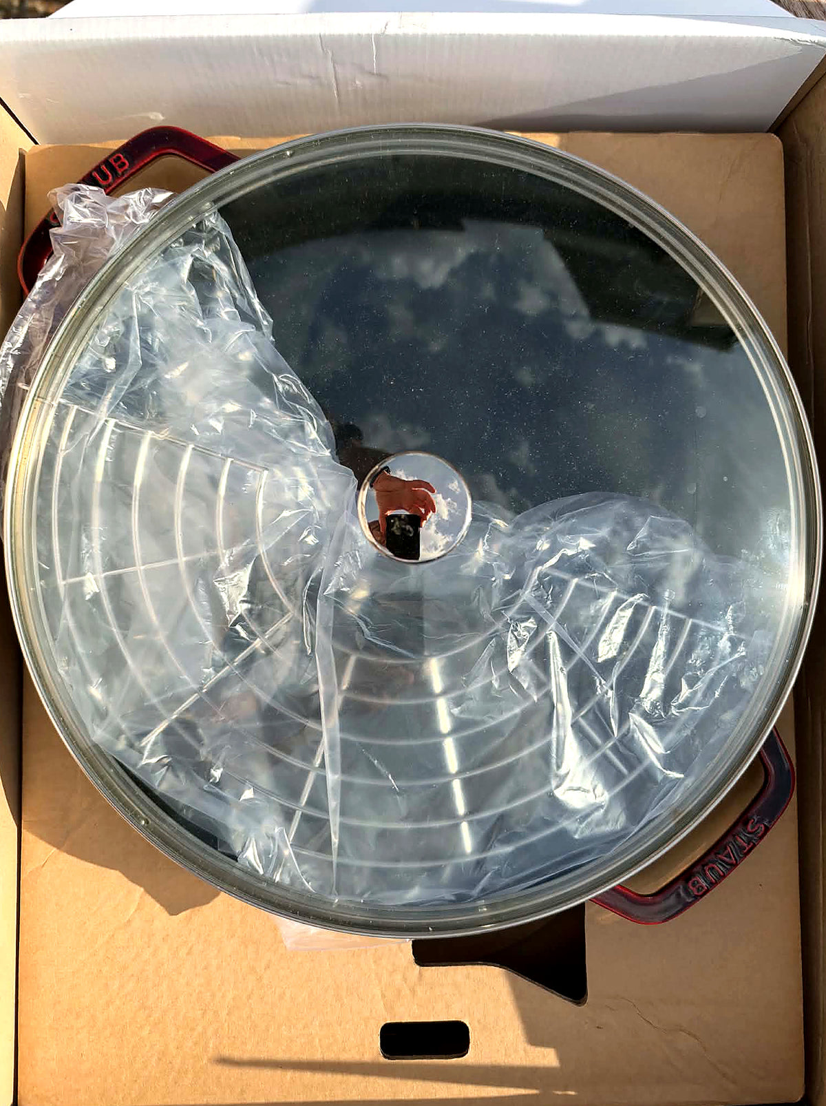 STAUB Cast Iron Wok 30cm with Glass Lid, Red, 4.4L, Induction | Open Box