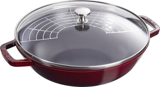 STAUB 30cm cast iron wok with glass lid, red – actual item photo 2
