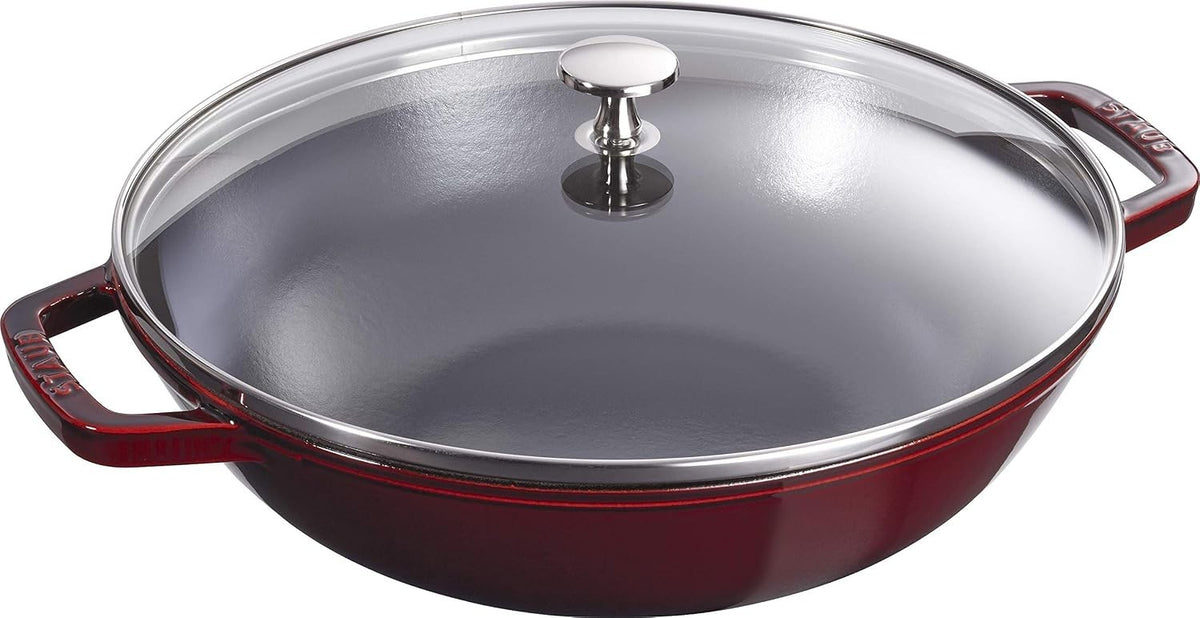 STAUB 30cm cast iron wok with glass lid, red – actual item photo 1