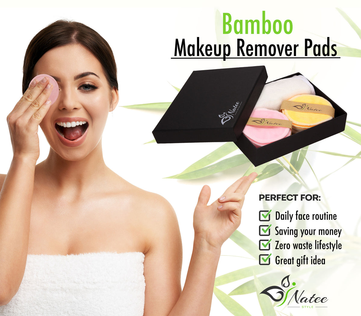 Bamboo reusable cotton pads and velour makeup towel – NATEE photo 3