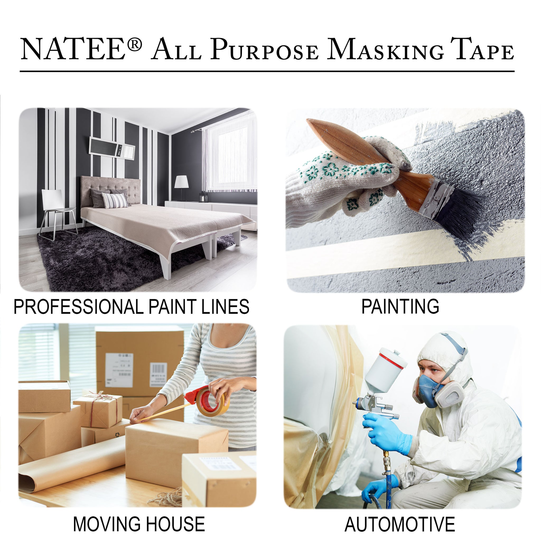 NATEE® All Purpose Masking Tape 25mm x 50M Professional Masking