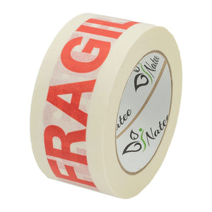 White Paper Packaging Tape | Fully Recyclable Rolls | Fragile Printed Kraft Paper for Packing Parcels and Boxes | White Sticky Tapes Roll 50m x 50mm