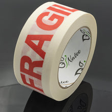 Load image into Gallery viewer, White Paper Packaging Tape | Fully Recyclable Rolls | Fragile Printed Kraft Paper for Packing Parcels and Boxes | White Sticky Tapes Roll 50m x 50mm
